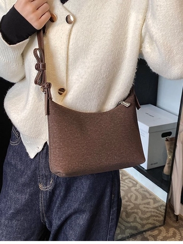 Borsa Hobo Mezzaluna in Pelle PU Smerigliata Vintage da Donna Con Tracolla Decorativa a Fiocco Borsa a Spalla Casual