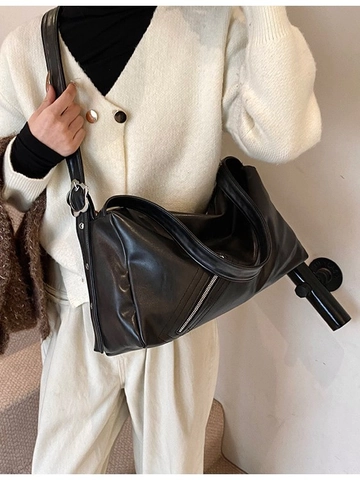 Bolso de Hombro Hobo de Cuero PU Retro para Mujer Gran Capacidad Con Correa Ajustable Hebilla de Flor Cremallera Lateral