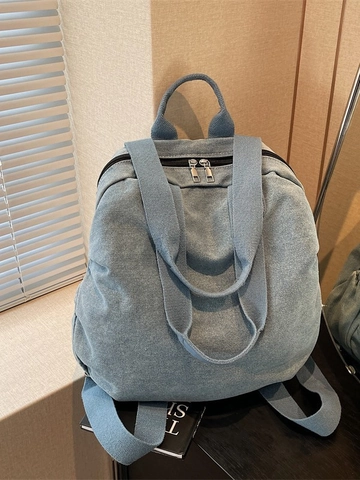 Women Washed Denim Backpack Large Capacity Canvas School Bag Vintage Casual Handbag Rucksack With Double Zippers For Daily