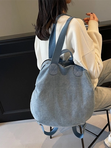 Women Washed Denim Backpack Large Capacity Canvas School Bag Vintage Casual Handbag Rucksack With Double Zippers For Daily