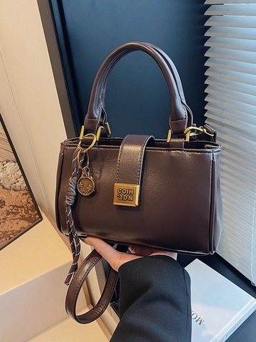 Vintage Women Small Square Crossbody Bag PU Leather Solid Color Handbag Detachable Strap Casual Daily Shoulder Bag Elegant Purse