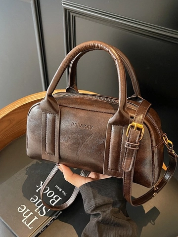 Sac Boston Vintage en Cuir PU pour Femmes Sac à Main Oreiller Rétro Sac Bandoulière Versatile avec Bandoulière Réglable