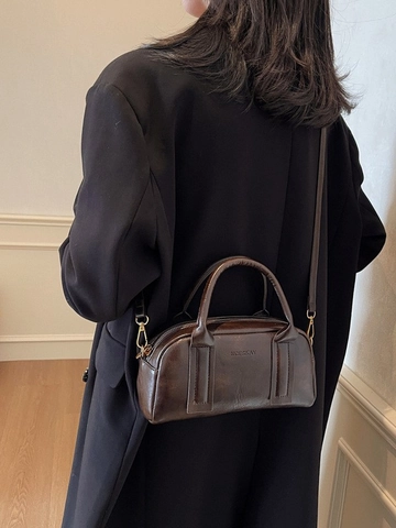 Sac Boston Vintage en Cuir PU pour Femmes Sac à Main Oreiller Rétro Sac Bandoulière Versatile avec Bandoulière Réglable