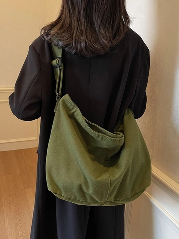 Damen Große Kapazität Leinwand Hobo Umhängetasche Verstellbarer Breiter Riemen Knödel Schultertasche Für Pendeln Alltag Reise