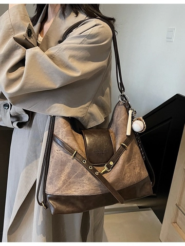 Borsa Tote Zaino Vintage Patchwork Donna Grande Capacità Multifunzionale Pelle PU Tela Borsa a Spalla Pendolare Con Ciondoli