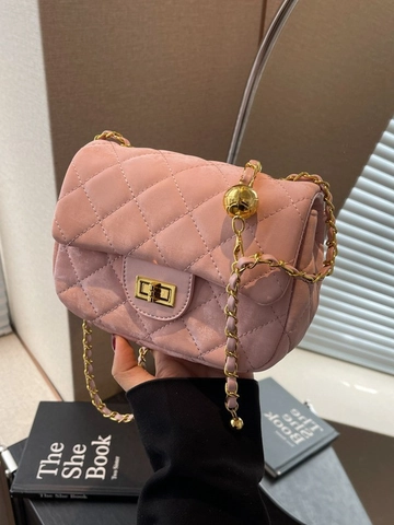 Women Rhombus Quilted Crossbody Bag PU Leather Chain Strap Adjustable Metal Ball Fashion Small Square Bag Elegant Handbag