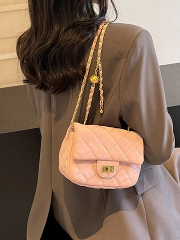 Women Rhombus Quilted Crossbody Bag PU Leather Chain Strap Adjustable Metal Ball Fashion Small Square Bag Elegant Handbag