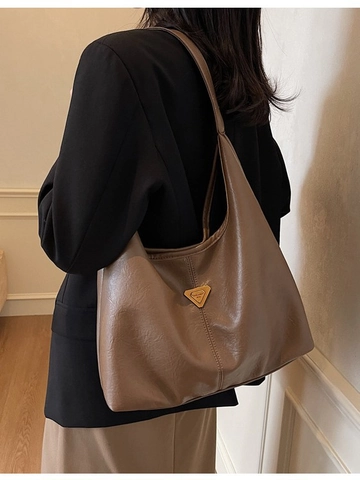 Vintage Soft PU Leather Large Capacity Tote Bag For Women Fashion Solid Color Shoulder Underarm Bag Minimalist Hobo Handbag