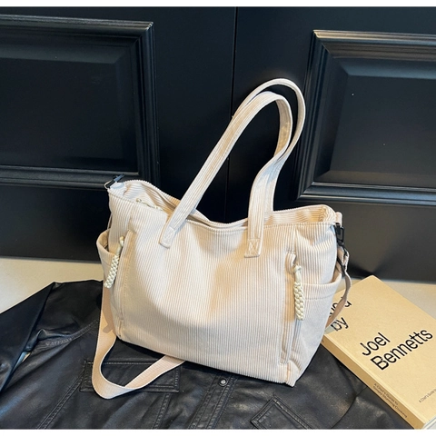 Bolso Tote de Pana de Gran Capacidad para Mujer Bolso de Hombro Minimalista para Conmutar Bolso de Mano para Estudiantes Escuela