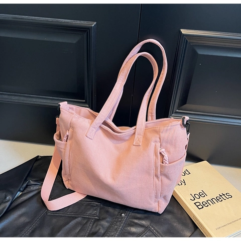 Bolso Tote de Pana de Gran Capacidad para Mujer Bolso de Hombro Minimalista para Conmutar Bolso de Mano para Estudiantes Escuela