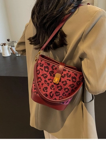 Leopardenmuster Beuteltasche Vintage Umhängetasche Für Damen PU Leder Kontrastfarbe Patchwork Kleine Schultertasche