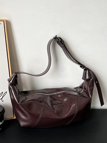 Minimalistische PU Leder Große Kapazität Hobo Tasche Für Damen Vintage Glänzende Textur Schulter Umhängetasche Mit Reißverschluss