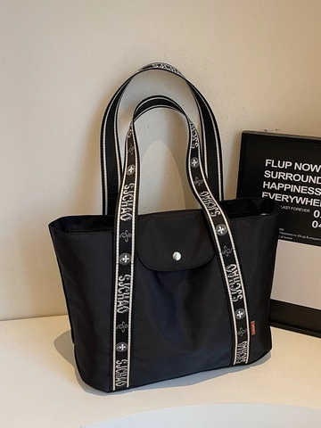 Borsa Tote in Nylon da Donna di Grande Capacità Borsa a Tracolla Versatile Con Fettuccia a Lettere per Scuola Pendolare Lavoro