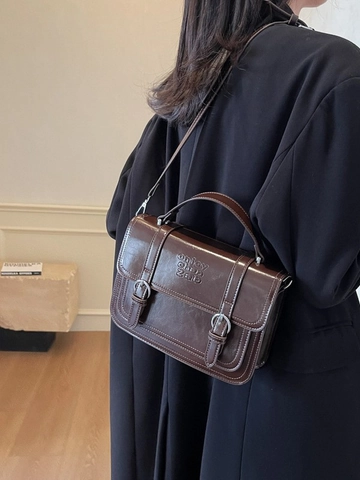 Damen Vintage PU Leder Kleine Quadratische Umhängetasche High-End Handtasche Mit Buchstabenprägung Für Den Täglichen Büroalltag