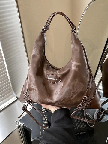 Vintage PU-Leder Hobo Umhängetasche Für Damen Große Kapazität Schnürung Tote Umhängetasche Casual Multi Use Rucksack Handtasche