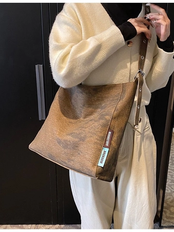 Large Capacity Canvas Tote Bag Women Retro Washed Shoulder Bag For Daily Commuting Cargo Style Crossbody Bag