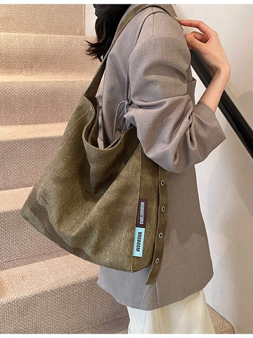 Large Capacity Canvas Tote Bag Women Retro Washed Shoulder Bag For Daily Commuting Cargo Style Crossbody Bag