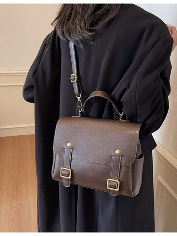 Sac à Dos en Cuir PU Vintage pour Femmes Grande Capacité Sac d'École Multifonctionnel Rétro Sac à Main Sac à Bandoulière Style Britannique