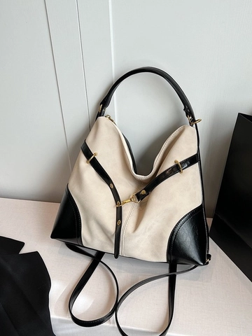 Bolso de Hombro para Mujer de Gran Capacidad Minimalista de Gamuza Cuero PU Bloque de Color Bolso Bandolera Viaje Mochila Multifuncional