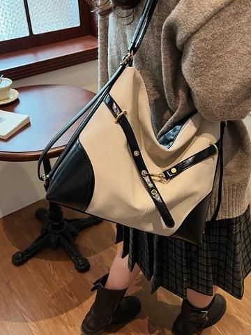 Bolso de Hombro para Mujer de Gran Capacidad Minimalista de Gamuza Cuero PU Bloque de Color Bolso Bandolera Viaje Mochila Multifuncional