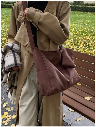 Sac Cabas Femme en Cuir PU Givré Grande Capacité Rétro Minimaliste Texture Suède Sac à Main Bandoulière Avec Sous-Sac