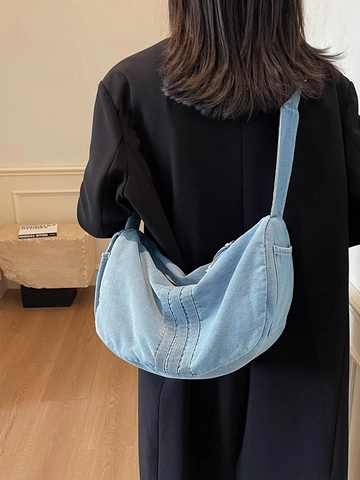 Große Kapazität Gewaschen Denim Hobo Tasche Für Damen Vintage Casual Schulter Umhängetasche Tragetasche Mit Verstellbarem Breitgurt
