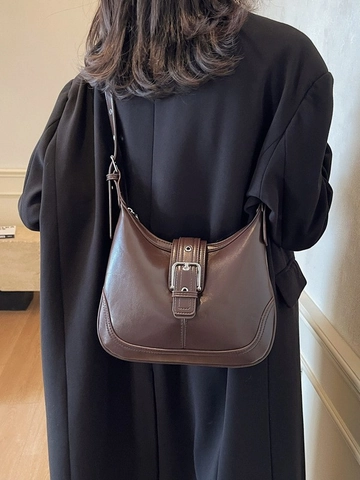 Retro PU Leder Halbmond Hobo Achseltasche Für Damen Silberne Schnalle Ösenriemen Umhängetasche Mode Pendler Handtasche