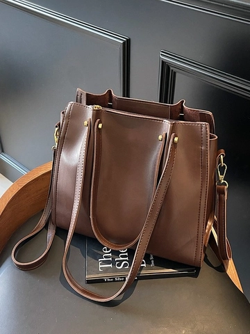 Borsa Tote da Donna in Pelle PU di Grande Capacità Borsa a Tracolla Minimalista Borsa da Pendolare Retrò con Hardware Oro