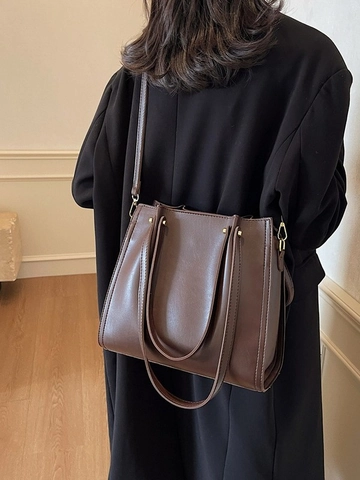 Borsa Tote da Donna in Pelle PU di Grande Capacità Borsa a Tracolla Minimalista Borsa da Pendolare Retrò con Hardware Oro