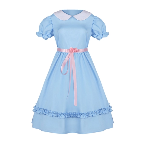 Costume Cosplay Alice Nel Paese Delle Meraviglie Vestito Lolita Blu Chiaro Con Colletto Peter Pan Cintura In Raso Rosa Rose Halloween Festa Donna Ragazze Abbigliamento Spettacolo