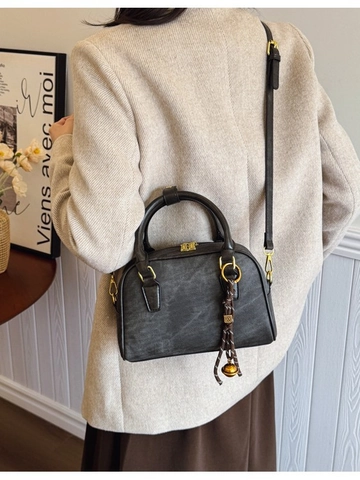Borsa Boston da Donna in Pelle PU Vintage Borsa a Mano in Contrasto Colore Con Ciondolo Campanello Borsa a Tracolla alla Moda