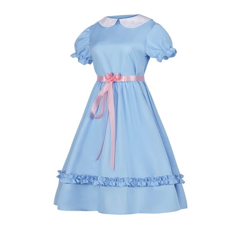 Costume Cosplay Alice Nel Paese Delle Meraviglie Vestito Lolita Blu Chiaro Con Colletto Peter Pan Cintura In Raso Rosa Rose Halloween Festa Donna Ragazze Abbigliamento Spettacolo