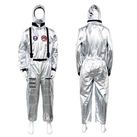 Costume Cosplay da Astronauta Tuta Argento Metallizzato Con Cappello Per Carnevale di Halloween Abbigliamento Spaziale