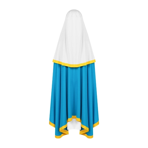 Maagd Maria Cosplay Kostuum Vrouwen Meisjes Heilige Maria Religieuze Middeleeuwse Mantel met Capuchon Witte Robe Gele Riem Outfit