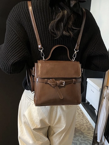 Vintage Damen PU Leder Mode Rucksack Casual Business Aktentasche Handtasche Mit Klappe Gürtelschnalle Mehrzweck Schultertasche