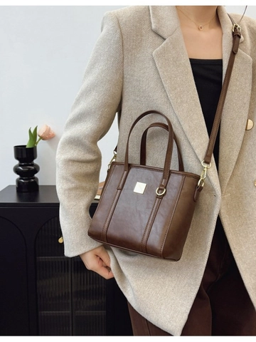 Women Vintage PU Leather Bucket Crossbody Bag With Plush Monster Pendant Fashion Shoulder Tote Bag Square Metal Decoration Small Satchel