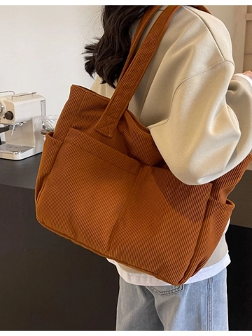 Large Capacity Corduroy Tote Bag For Women Casual Multi-pocket Shoulder Bag Japanese Style Canvas Handbag For Work Travel