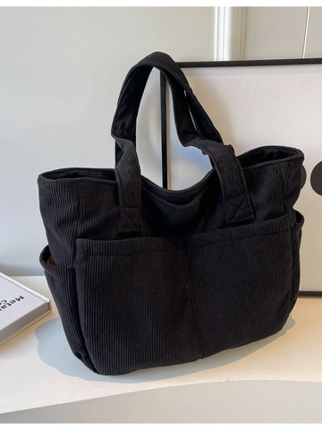 Large Capacity Corduroy Tote Bag For Women Casual Multi-pocket Shoulder Bag Japanese Style Canvas Handbag For Work Travel