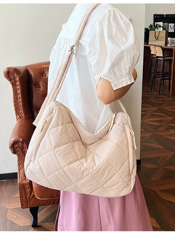 Borsa Tote da Donna a Grande Capacità Trapuntata a Rombi Borsa a Tracolla Casual Puffer con Tracolla Regolabile Borsa Leggera