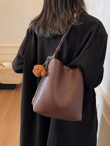 Vintage PU Leder Eimer Umhängetasche Große Kapazität Einfarbig Einfache Crossbody Tasche Für Damen Alltag Arbeit Einkaufen