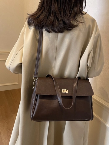 Vintage PU Leder Kleine Quadratische Tasche Für Damen Koreanischer Stil Minimalistische Umhängetasche Goldene Hardware Flip Umhängetasche