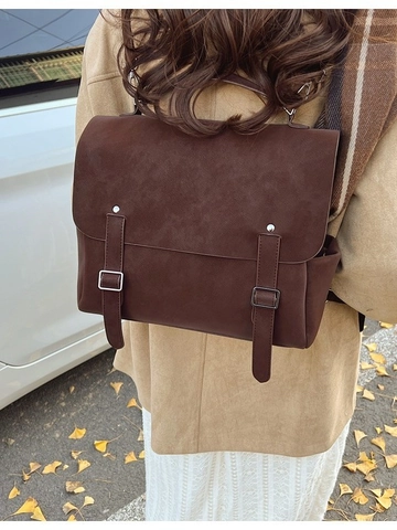 Mochila de Cuero PU Mate Vintage para Mujer Gran Capacidad Maletín Retro Doble Correa Bolso de Mano Escolar para Viajes Diarios