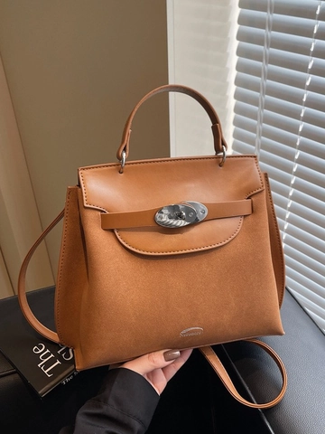 Borsa a Tracolla Retro da Donna in Pelle PU con Cuciture Manico Superiore Chiusura Girevole in Metallo Moda Borsa a Mano per Pendolarismo Quotidiano Ufficio