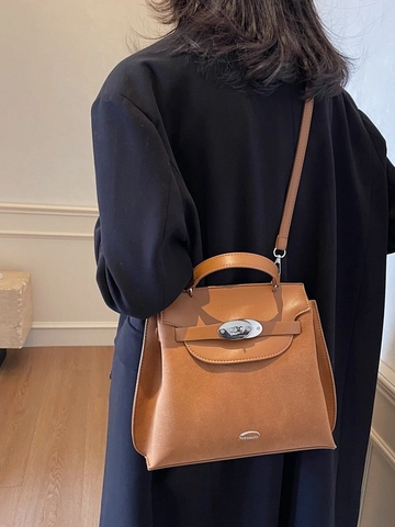 Borsa a Tracolla Retro da Donna in Pelle PU con Cuciture Manico Superiore Chiusura Girevole in Metallo Moda Borsa a Mano per Pendolarismo Quotidiano Ufficio