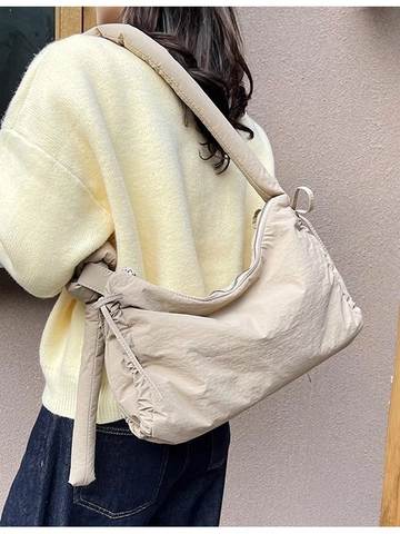 Bolso de Hombro de Nailon Acolchado Informal para Mujer Gran Capacidad Bolso Bandolera Acolchado con Nudo Color Sólido