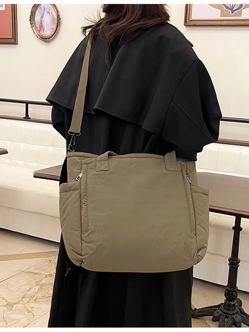 Damen Große Kapazität Nylon Gesteppte Tote Bag Leichte Bauschige Schultertasche Umhängetasche Verstellbarer Träger Alltag
