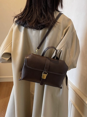 Dames Vintage Contraststiksels Crossbody Tas Met Handvat PU Leer Kleine Vierkante Schoudertas Voor Vrouwen Dagelijks Werk