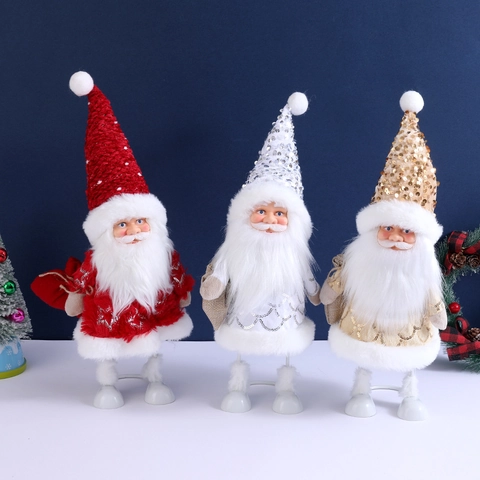 Figurine de Père Noël Debout Cadre en Fer à Paillettes Décoration de Noël Classique Maison Fête Ornements de Bureau Rouge Or Argent Peluche