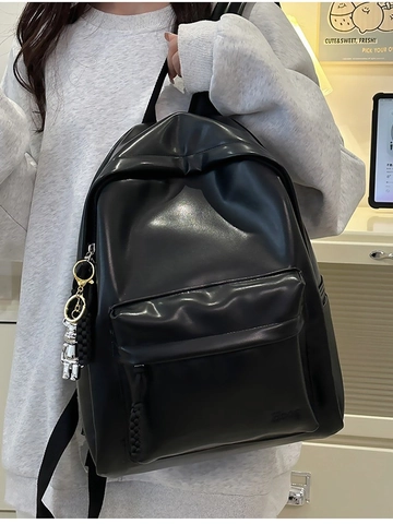 Zaino da Donna Minimalista in Pelle PU Stile Foresta Tinta Unita Borsa da Scuola alla Moda Grande Capacità Borsa da Viaggio