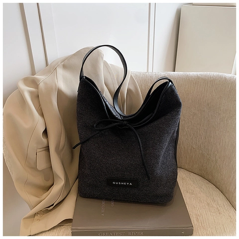 Damen Mode PU Leder Große Umhängetasche Urban Minimalist Schleife Kordelzug Tragetasche Für Tägliches Pendeln Büro